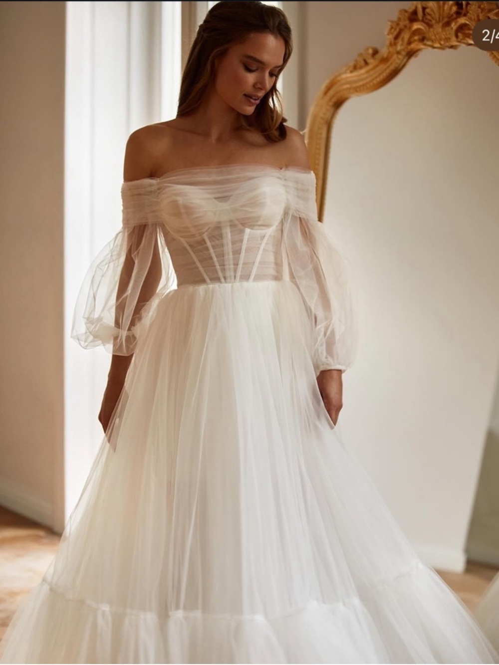 Milla Romantic Off-Shoulder Ivory Tulle Wedding Dress